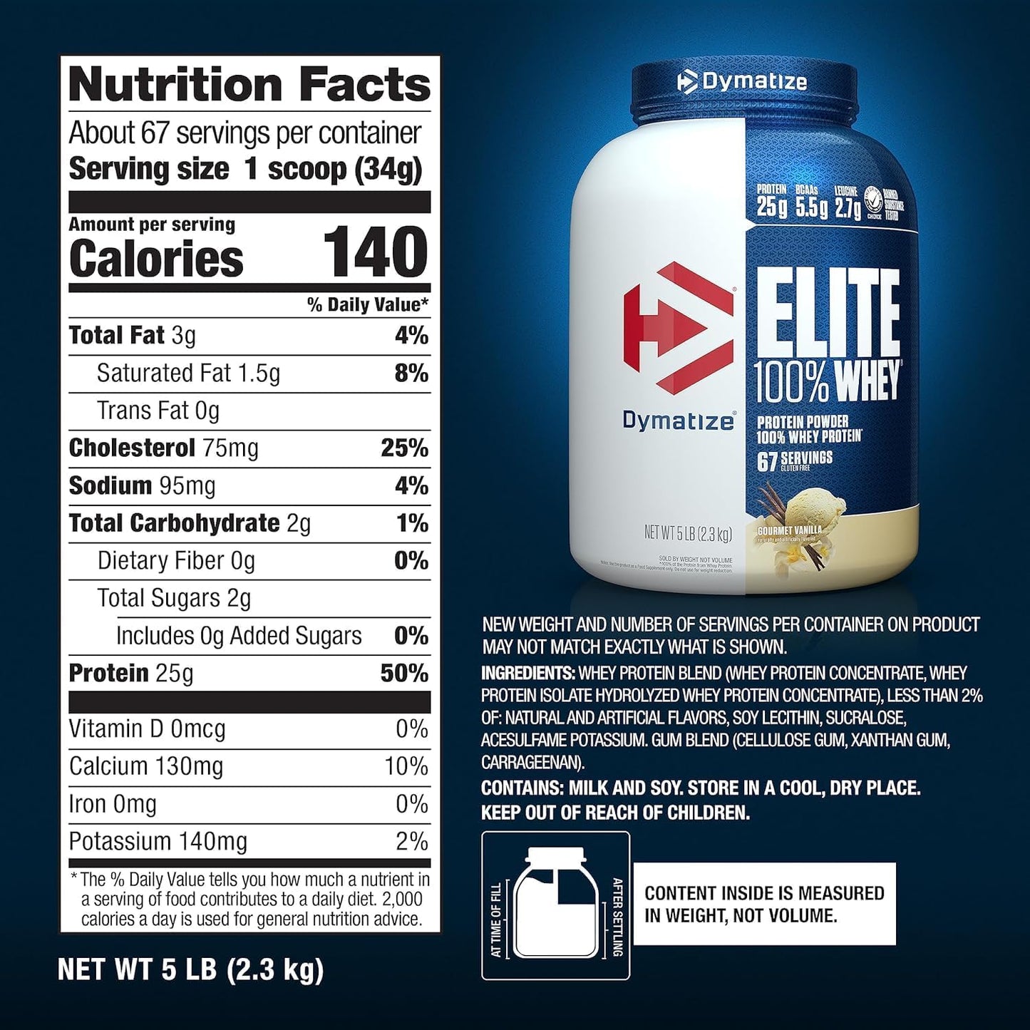 Dymatize Elite 100% Whey Protein Powder, 25g of Protein, 60+ Servings (Multiple Flavors)