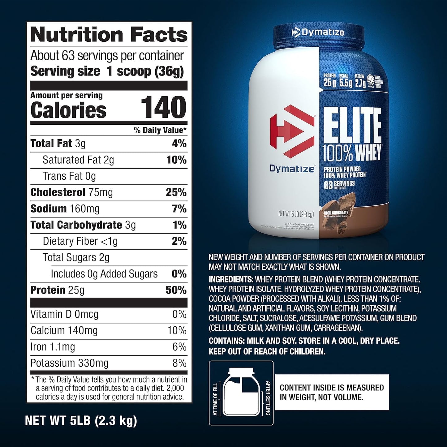 Dymatize Elite 100% Whey Protein Powder, 25g of Protein, 60+ Servings (Multiple Flavors)