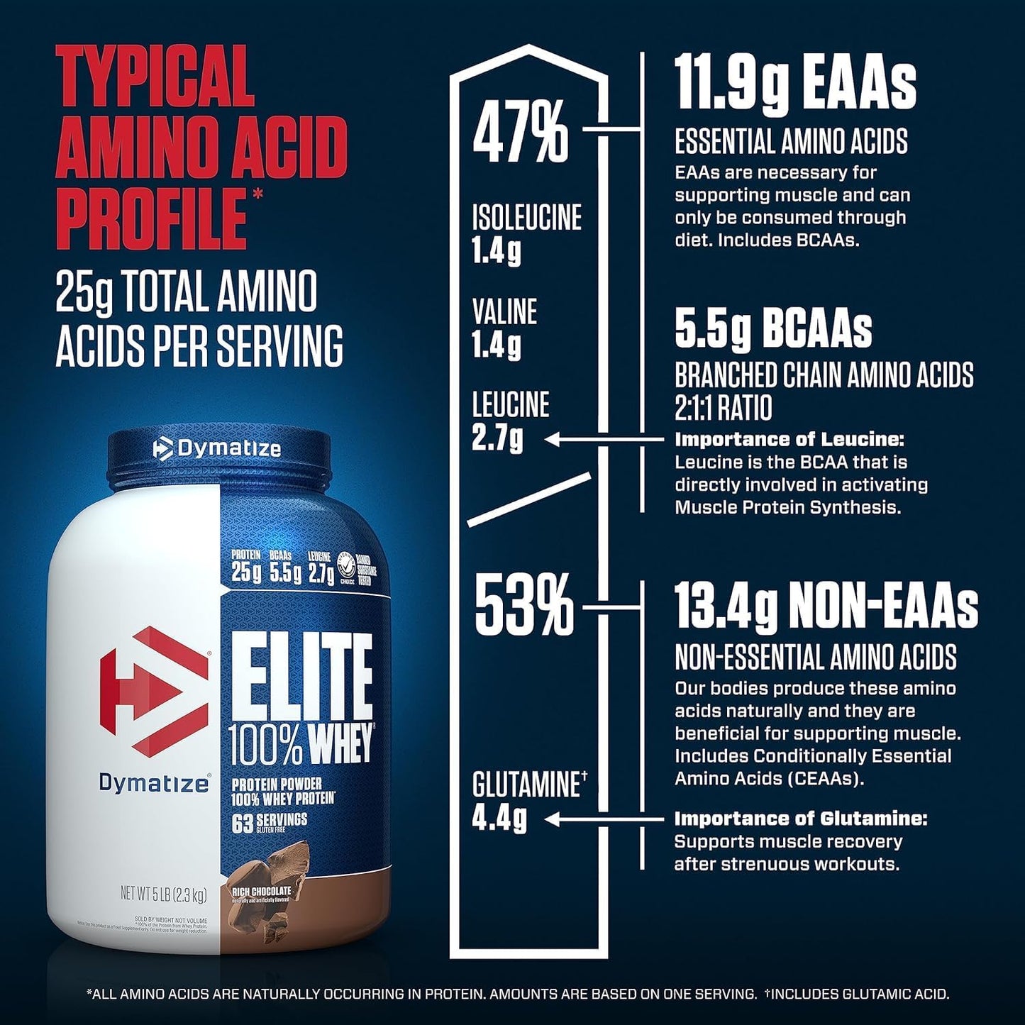 Dymatize Elite 100% Whey Protein Powder, 25g of Protein, 60+ Servings (Multiple Flavors)