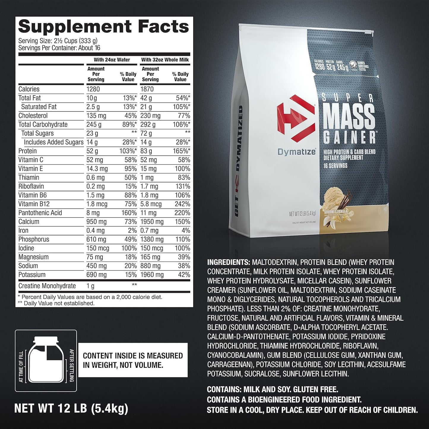 Dymatize - Super Mass Gainer - Protein Powder - Gain Strength & Size (Gourmet Vanilla)