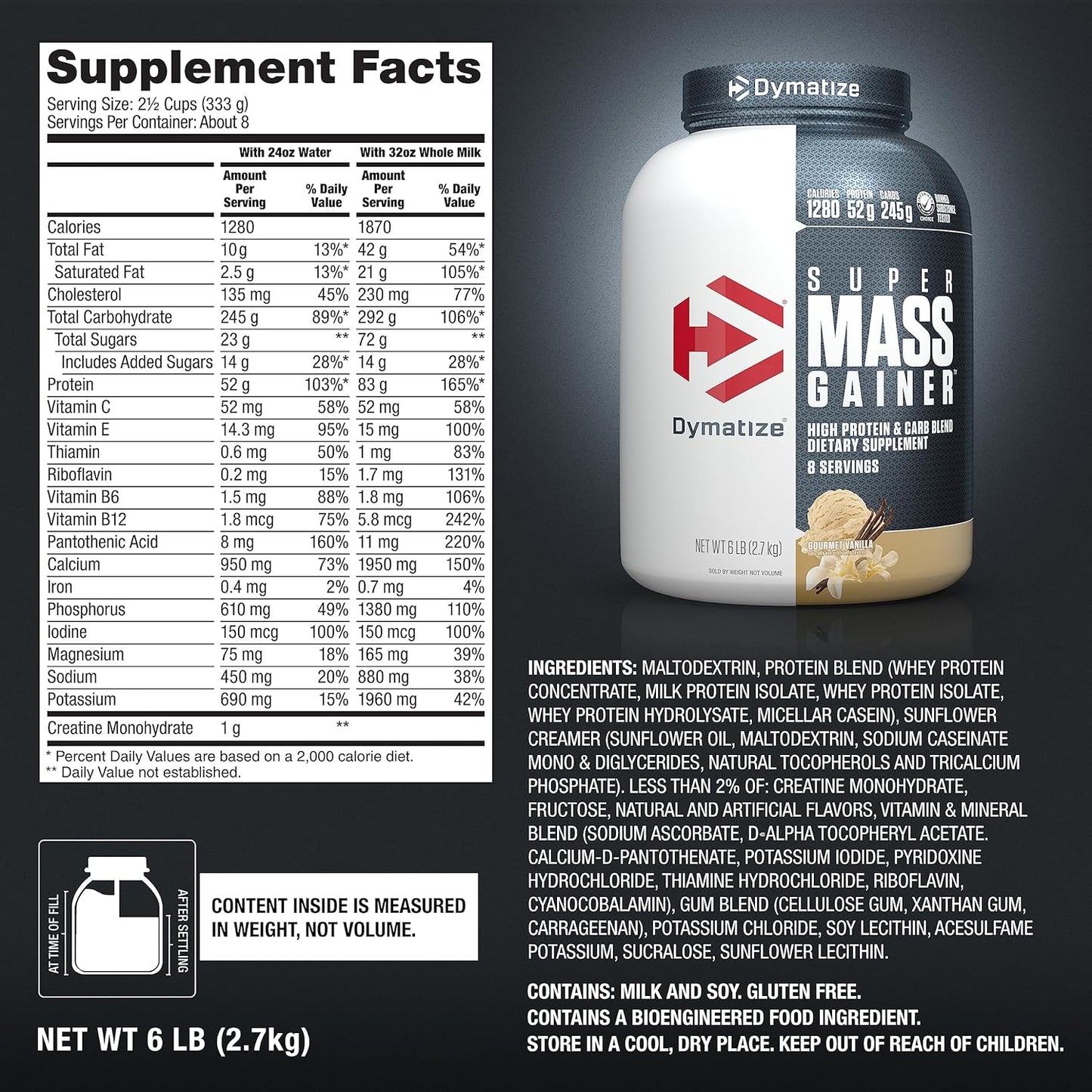 Dymatize - Super Mass Gainer - Protein Powder - Gain Strength & Size (Gourmet Vanilla)