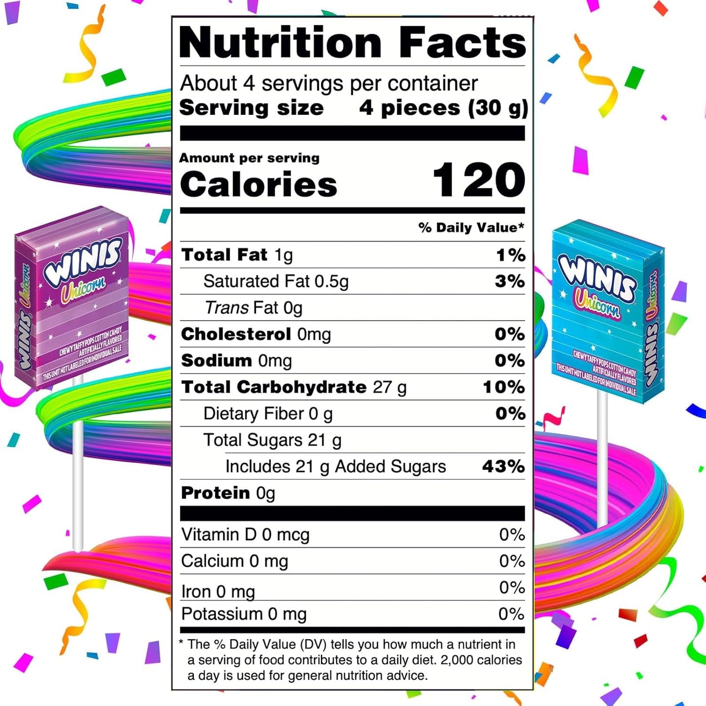 Winis Unicorn | Chewy Candy Swirl and Taffy Pops | Cotton-Candy Flavored