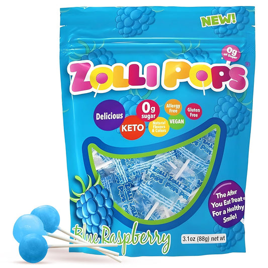 Zollipops | Dye-Free Lollipops,Blue Raspberry-Grape, 3.1 Oz