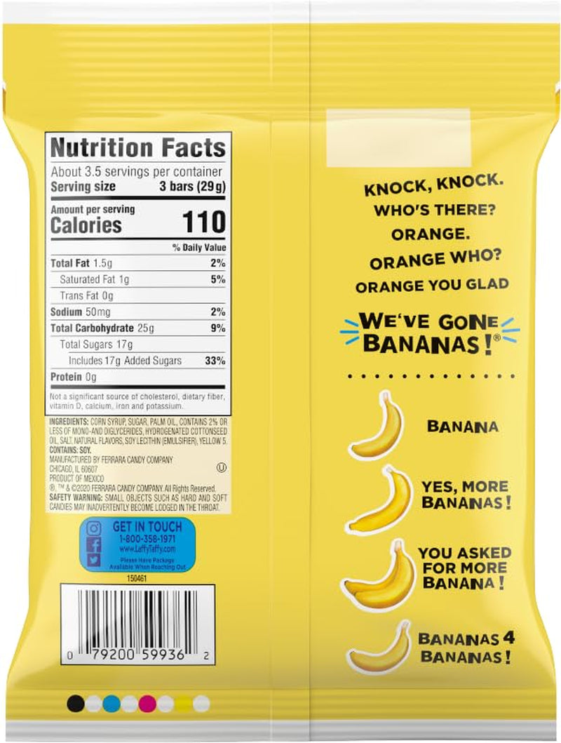 Laffy Taffy Candy | Banana and Assorted Fruit Flavors, Individually Wrapped Mini Bars
