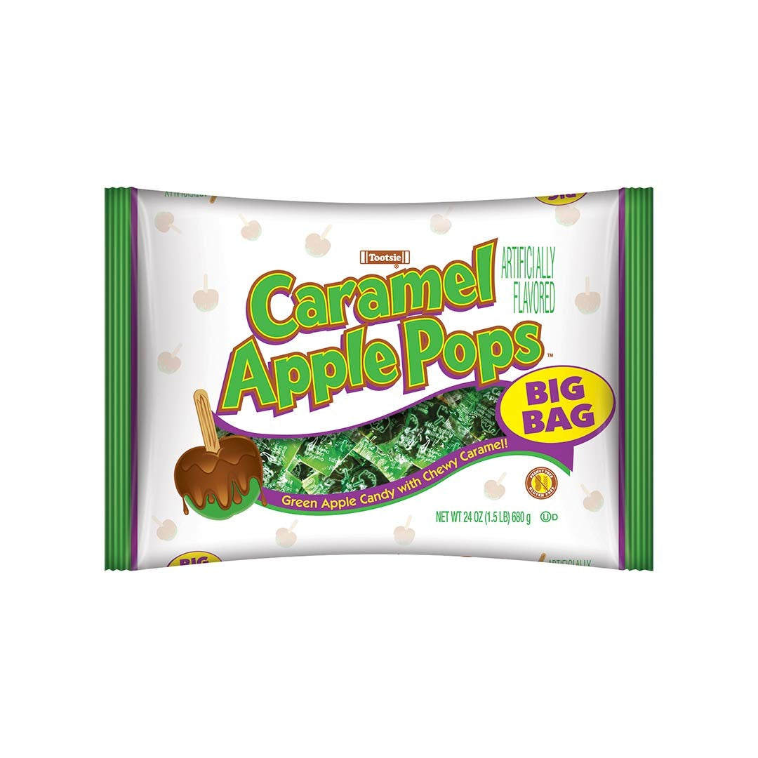 Tootsie Roll | Caramel Apple Pops | Caramel Covered Green Apple Candy Lollipops | Pack of 24