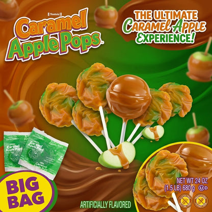 Tootsie Roll | Caramel Apple Pops | Caramel Covered Green Apple Candy Lollipops | Pack of 24
