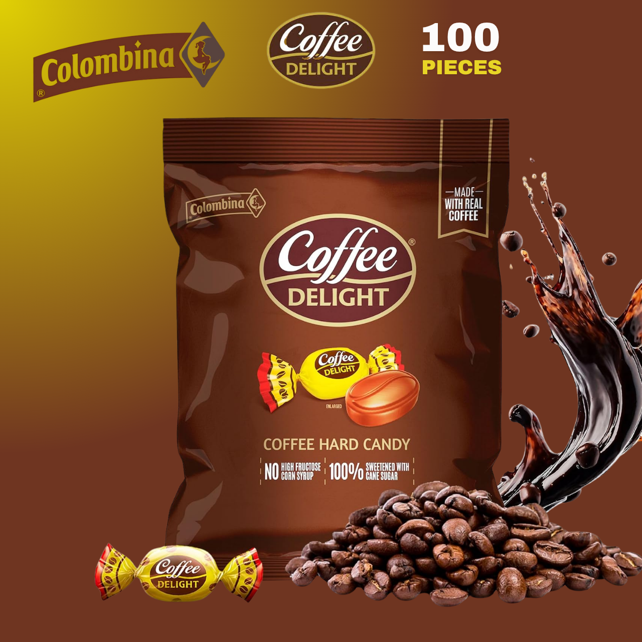 Colombina | Coffee Delight Hard Candy | Coffee-Flavored Candy | 100 Count Bag