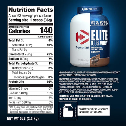 Dymatize Elite 100% Whey Protein Powder, 25g of Protein, 60+ Servings (Multiple Flavors)