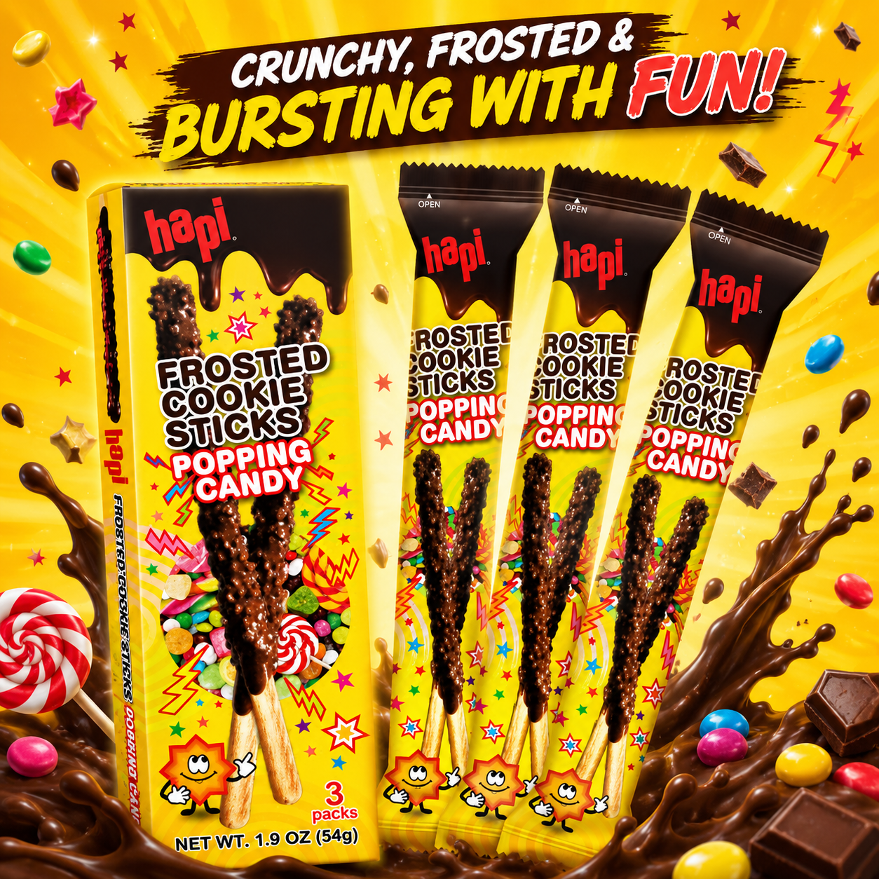 Hapi | Frosted Cookie Sticks Popping Candy (3 Sticks - Pack of 1)