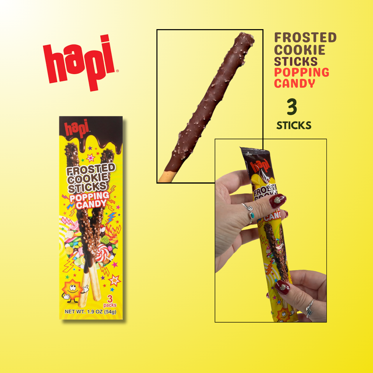Hapi | Frosted Cookie Sticks Popping Candy (3 Sticks - Pack of 1)