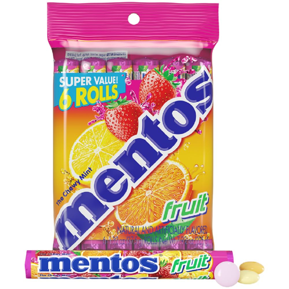 MENTOS Fruit Candy | Mint Chewy Roll | 14 Pieces Per Roll (Pack of 6)