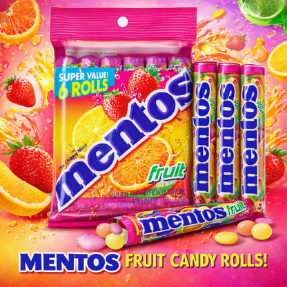 MENTOS Fruit Candy | Mint Chewy Roll | 14 Pieces Per Roll (Pack of 6)