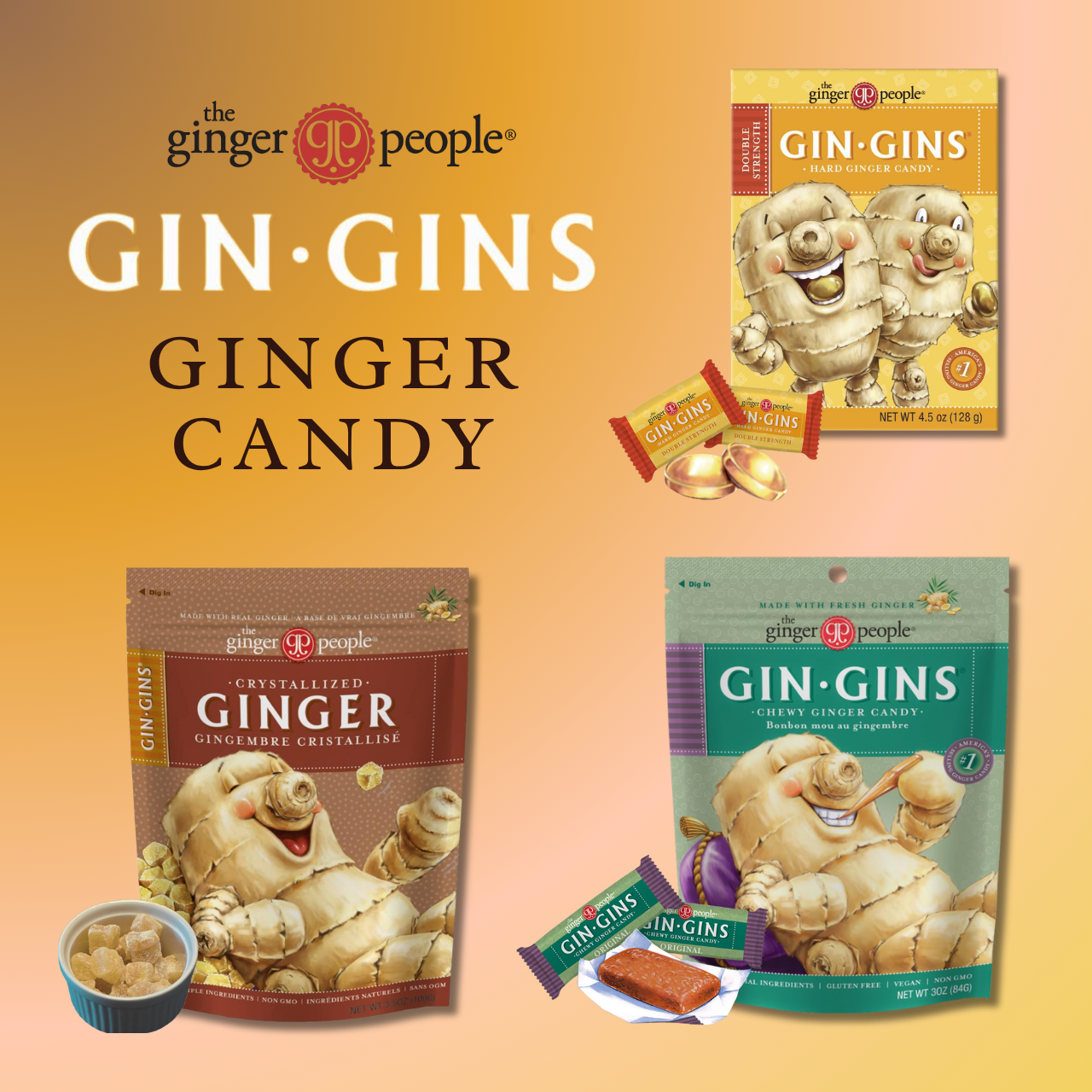 GIN GINS | Original Ginger Chews, Hard Candy and Crystalized Candy