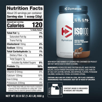 Dymatize ISO100 - Hydrolyzed Protein Powder - 100% Whey Isolate - (Multiple Flavors)