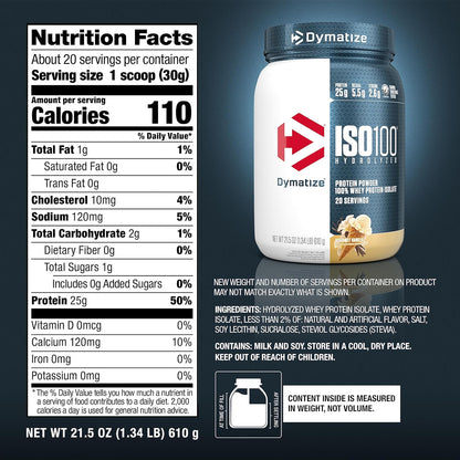 Dymatize ISO100 - Hydrolyzed Protein Powder - 100% Whey Isolate - (Multiple Flavors)