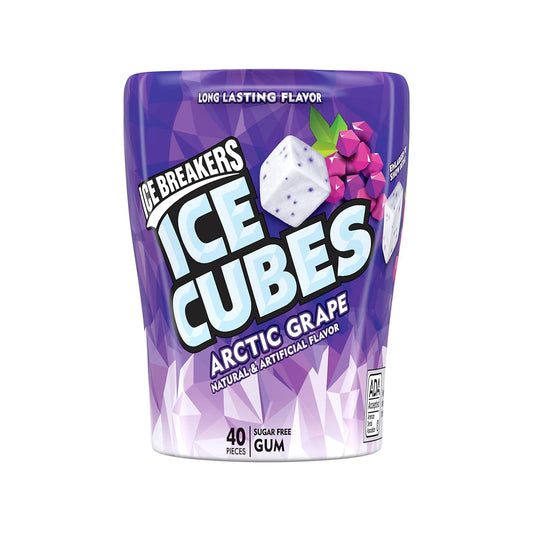 ICE BREAKERS Ice Cubes Arctic Grape Sugar Free Chewing Gum Bottle, 40 pieces