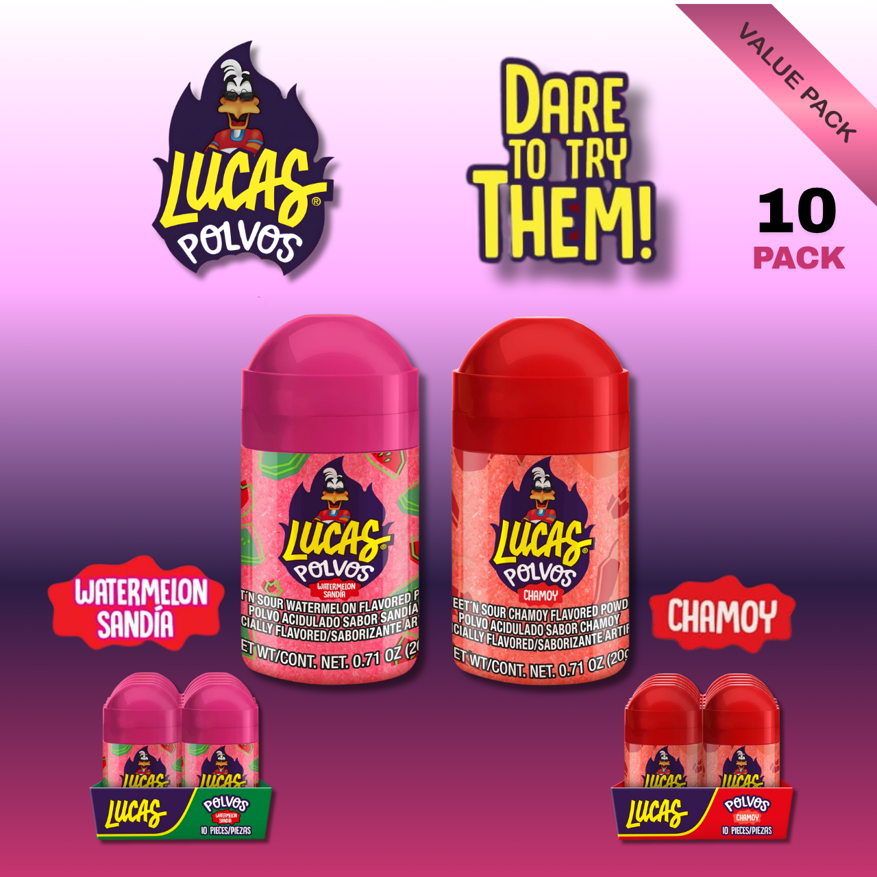 LUCAS | POLVOS | Powder and HOT Liquid (Watermelon and Chamoy)