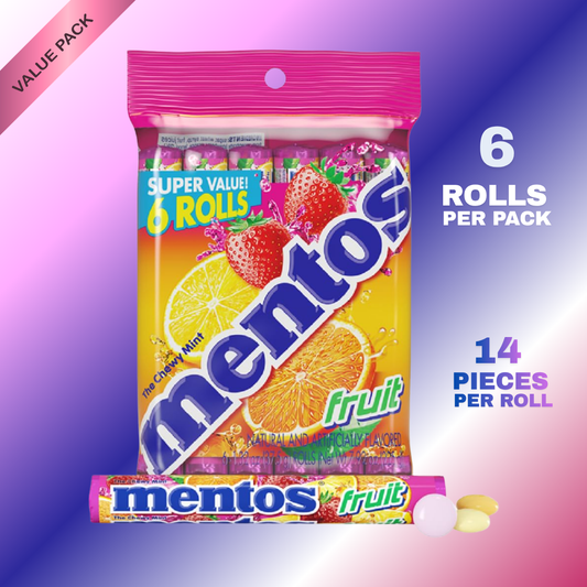 MENTOS Fruit Candy | Mint Chewy Roll | 14 Pieces Per Roll (Pack of 6)