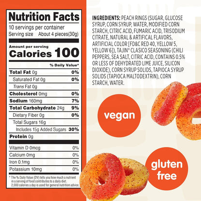 Snak Club | Rings | Sweet and Spicy Gummy Candy| Watermelon, Apple, Mango, Peach and Pineapple