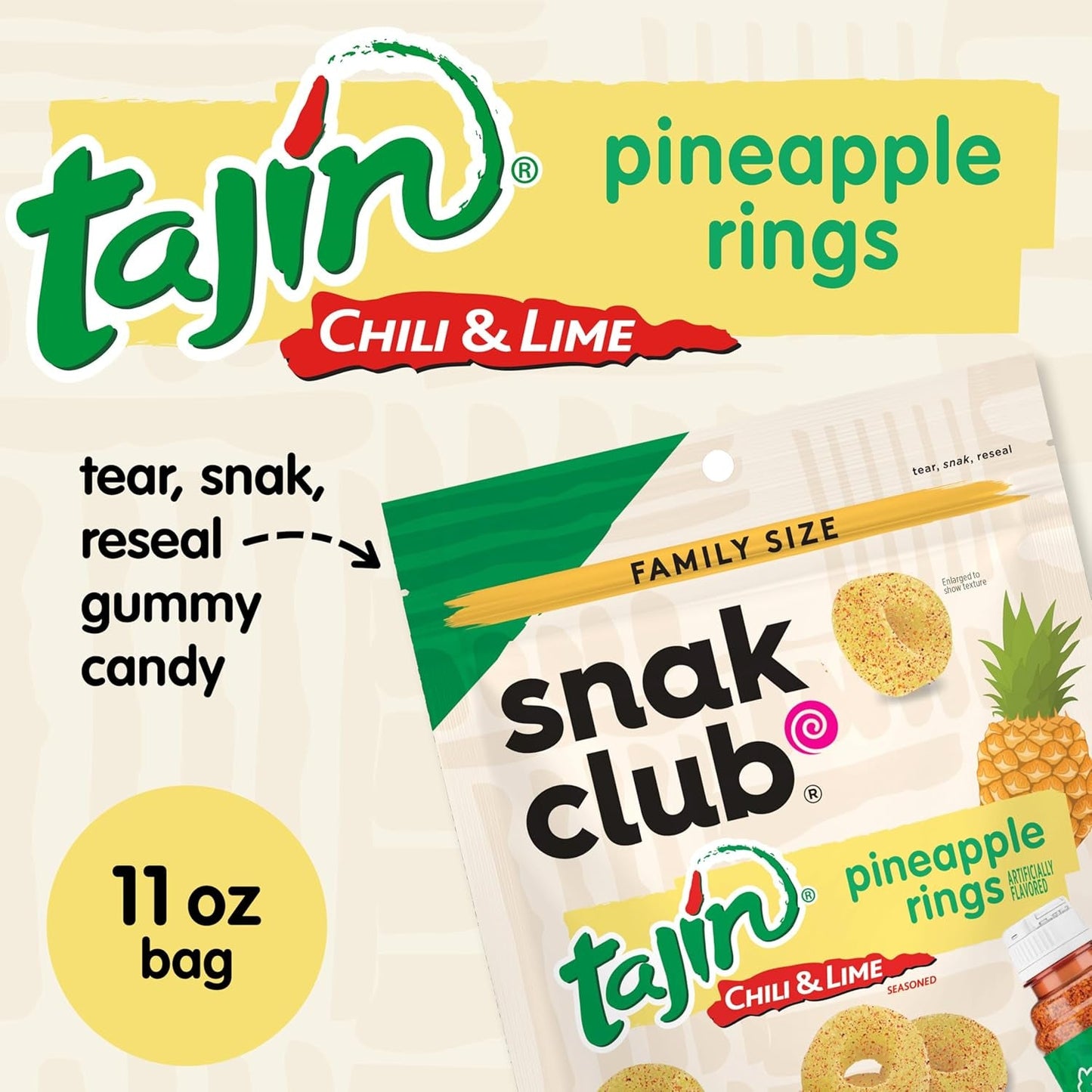 Snak Club | Rings | Sweet and Spicy Gummy Candy| Watermelon, Apple, Mango, Peach and Pineapple