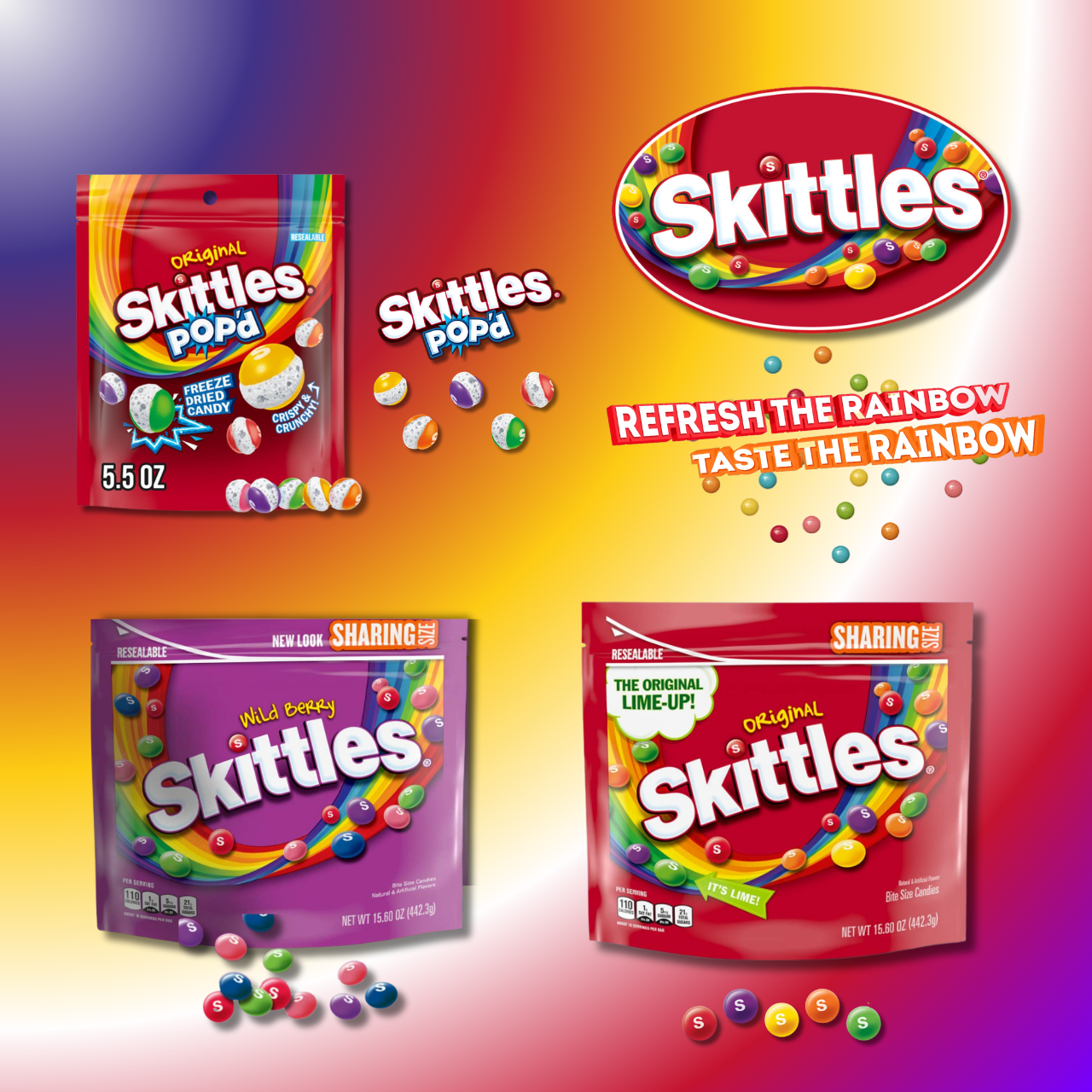 SKITTLES | Original, Wild Berry and POP'd Originals Freeze Dried Candy