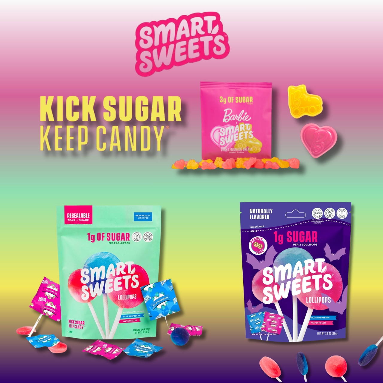 SmartSweets | Lollipops | Blue Raspberry & Watermelon and Halloween Version | Low Sugar & Calories