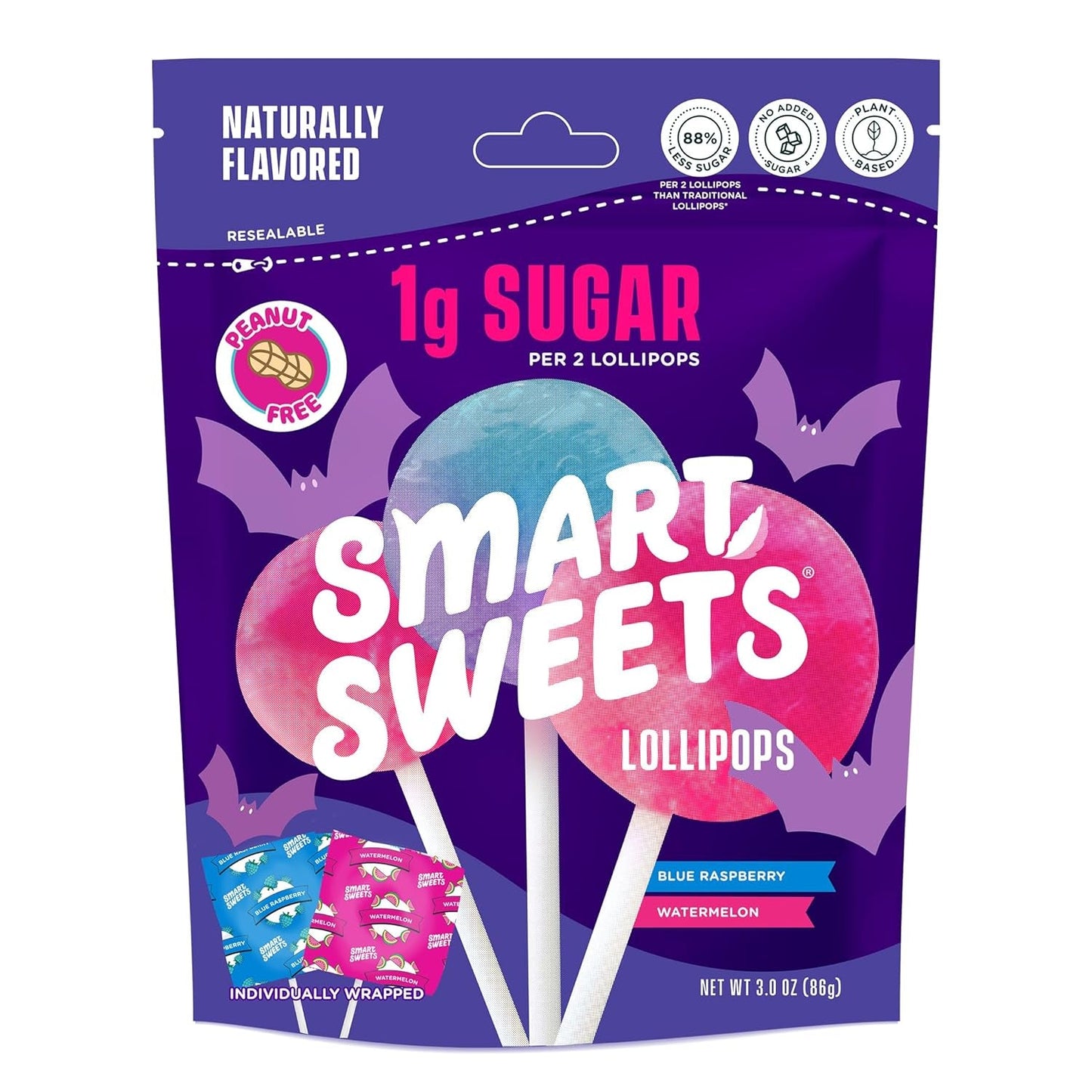 SmartSweets | Lollipops | Blue Raspberry & Watermelon and Halloween Version | Low Sugar & Calories