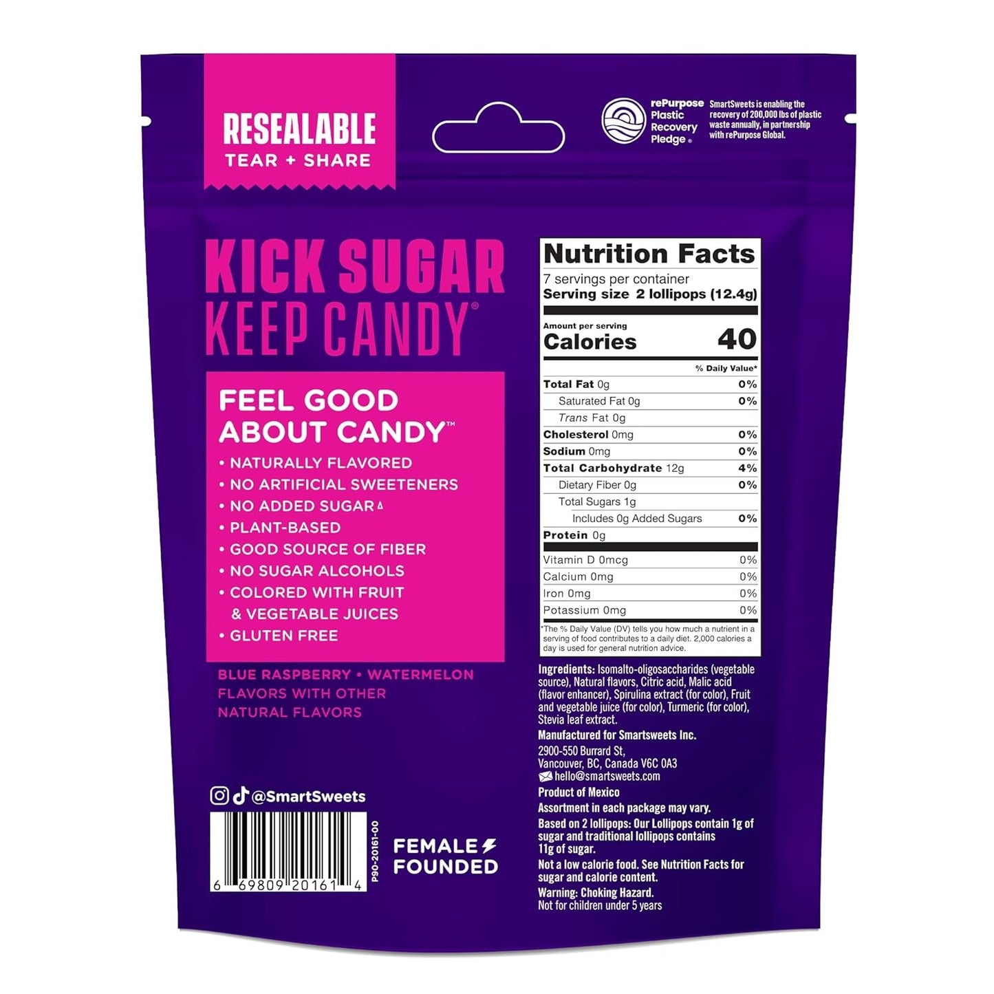 SmartSweets | Lollipops | Blue Raspberry & Watermelon and Halloween Version | Low Sugar & Calories