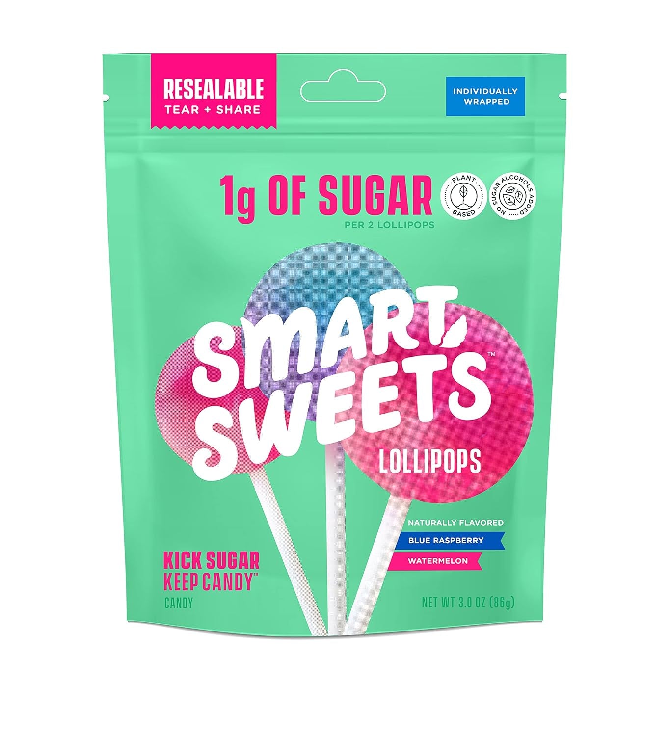 SmartSweets | Lollipops | Blue Raspberry & Watermelon and Halloween Version | Low Sugar & Calories