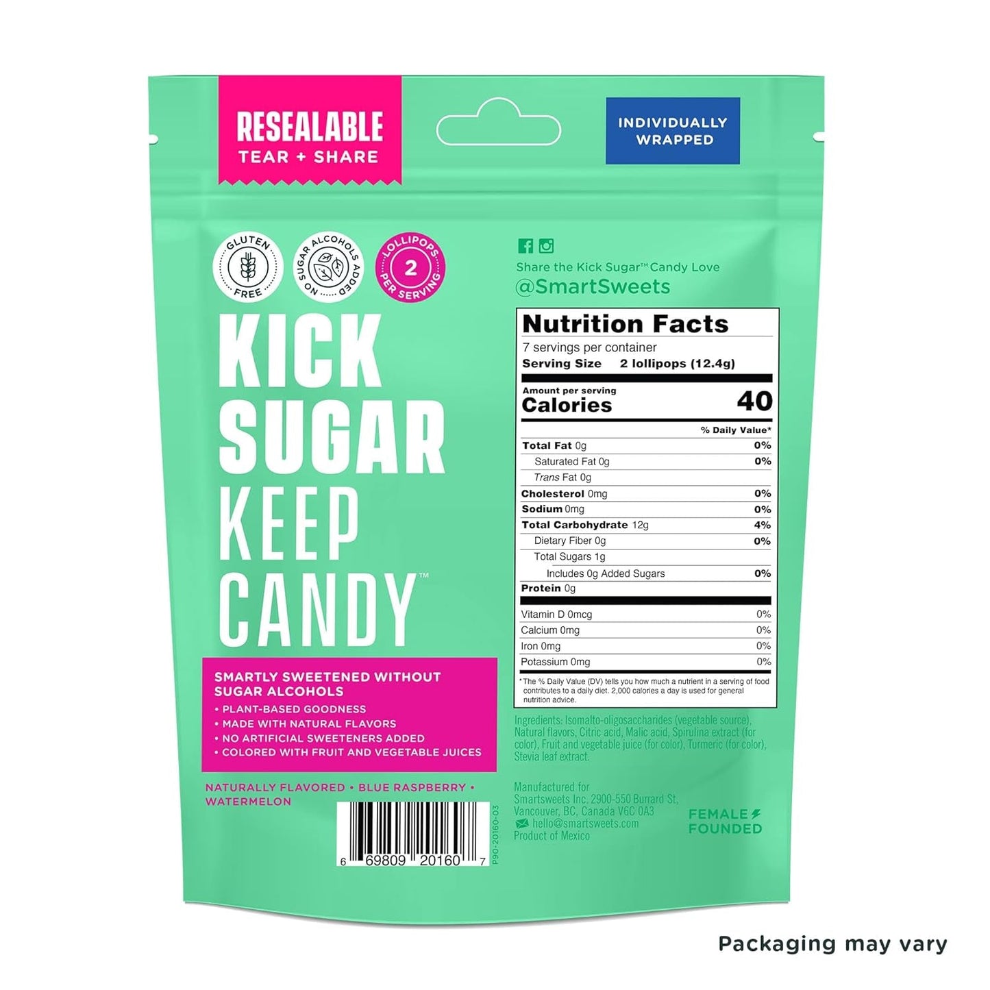 SmartSweets | Lollipops | Blue Raspberry & Watermelon and Halloween Version | Low Sugar & Calories