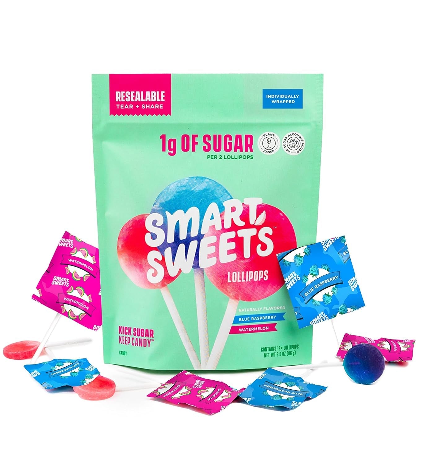 SmartSweets | Lollipops | Blue Raspberry & Watermelon and Halloween Version | Low Sugar & Calories