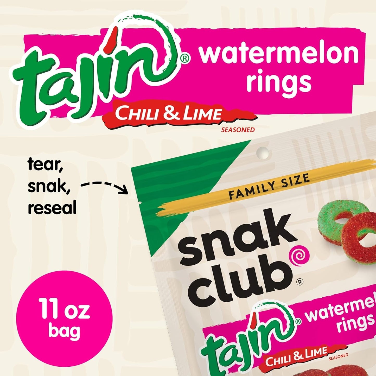 Snak Club | Rings | Sweet and Spicy Gummy Candy| Watermelon, Apple, Mango, Peach and Pineapple