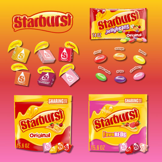 STARBURST | FaveREDS, Original Jelly Beans and Fruit Chews Candy | Resealable Bag