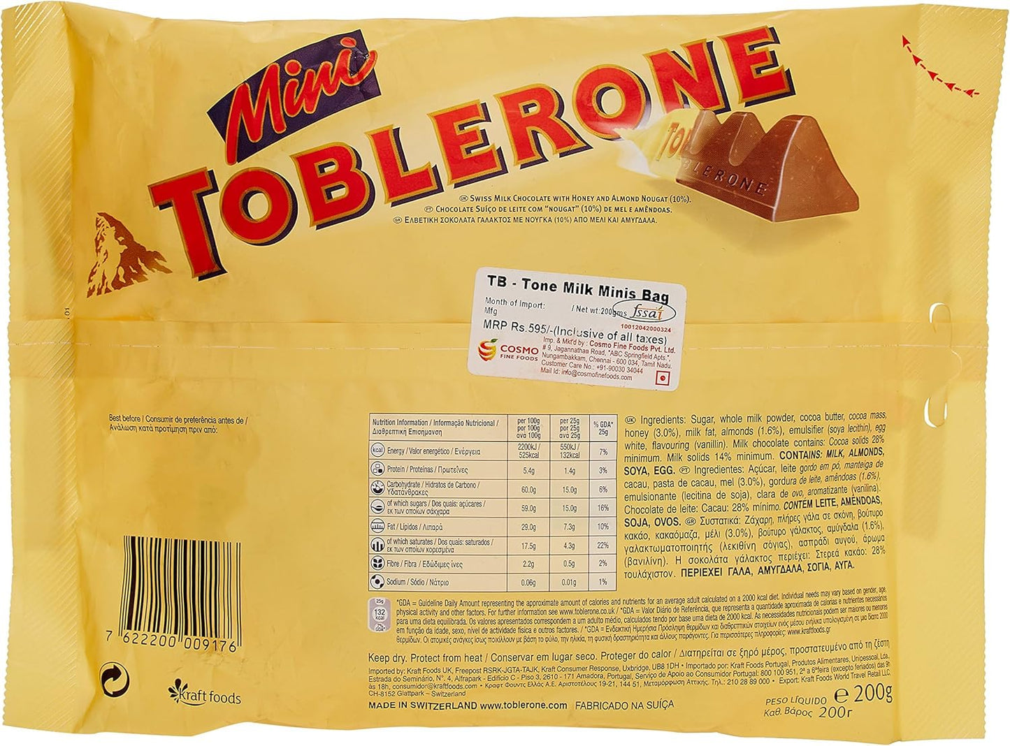 Toblerone Tiny - Mini Swiss Milk Chocolate with Honey and Almond Nougat