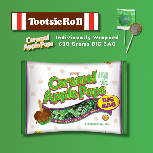 Tootsie Roll | Caramel Apple Pops | Caramel Covered Green Apple Candy Lollipops | Pack of 24