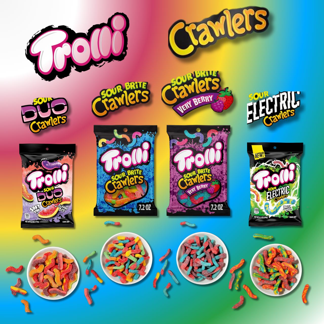 TROLLI | Sour Brite, Duo and Electric Crawlers | Gummy Worms