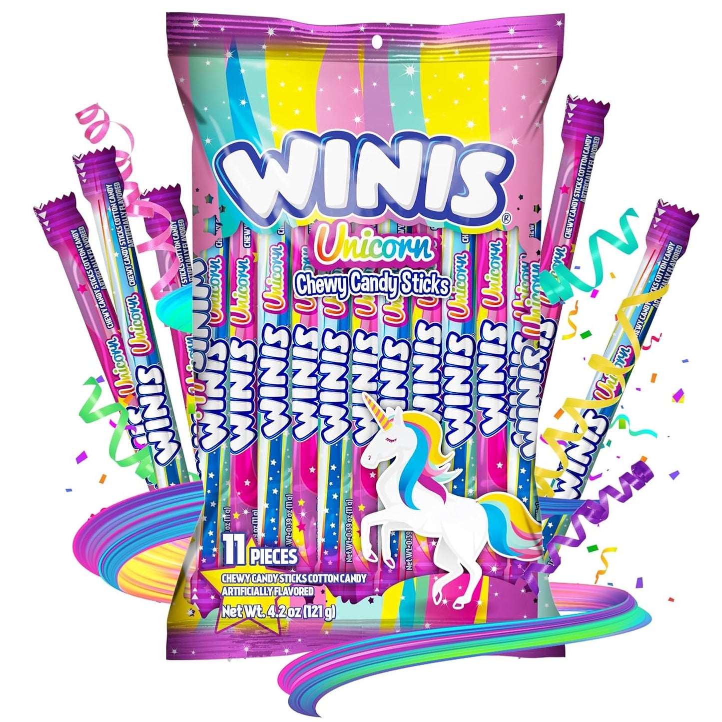 Winis Unicorn | Chewy Candy Swirl and Taffy Pops | Cotton-Candy Flavored