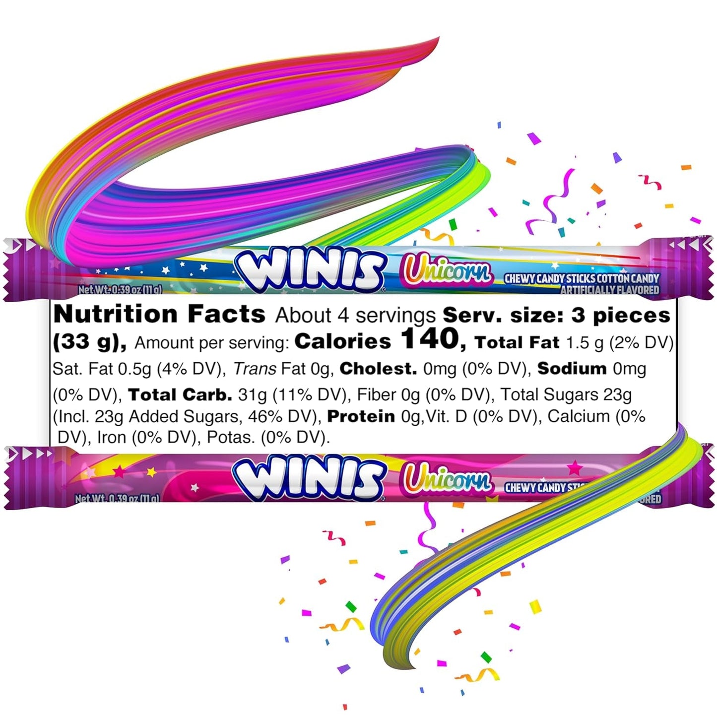 Winis Unicorn | Chewy Candy Swirl and Taffy Pops | Cotton-Candy Flavored