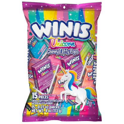 Winis Unicorn | Chewy Candy Swirl and Taffy Pops | Cotton-Candy Flavored