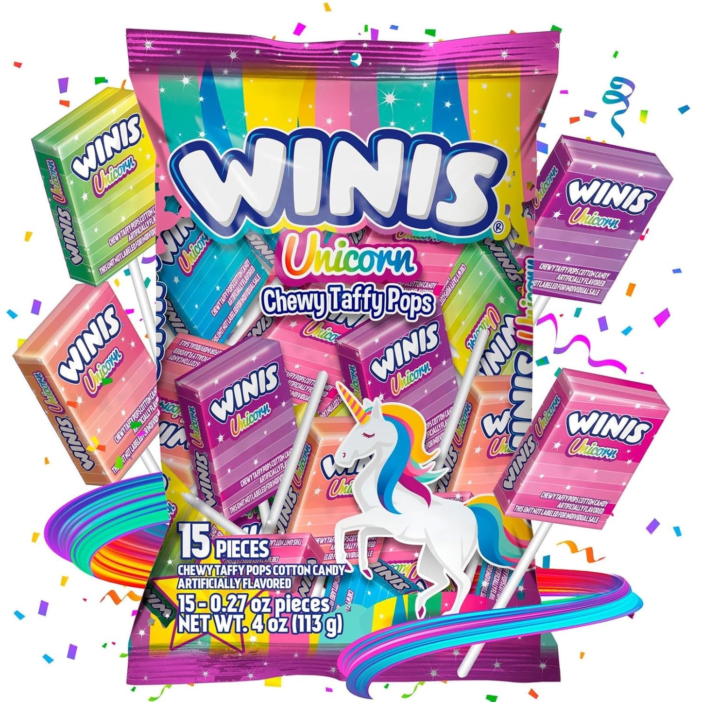 Winis Unicorn | Chewy Candy Swirl and Taffy Pops | Cotton-Candy Flavored