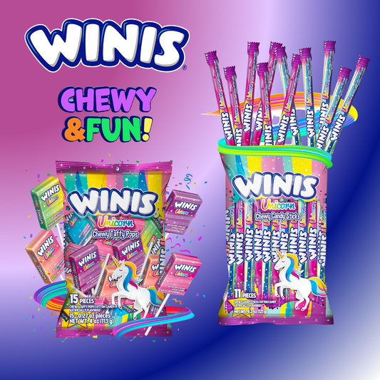 Winis Unicorn | Chewy Candy Swirl and Taffy Pops | Cotton-Candy Flavored